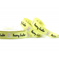 16mm Bertie's Bows Yellow Polyester Grosgrain Ribbon Bunnies Happy Easter