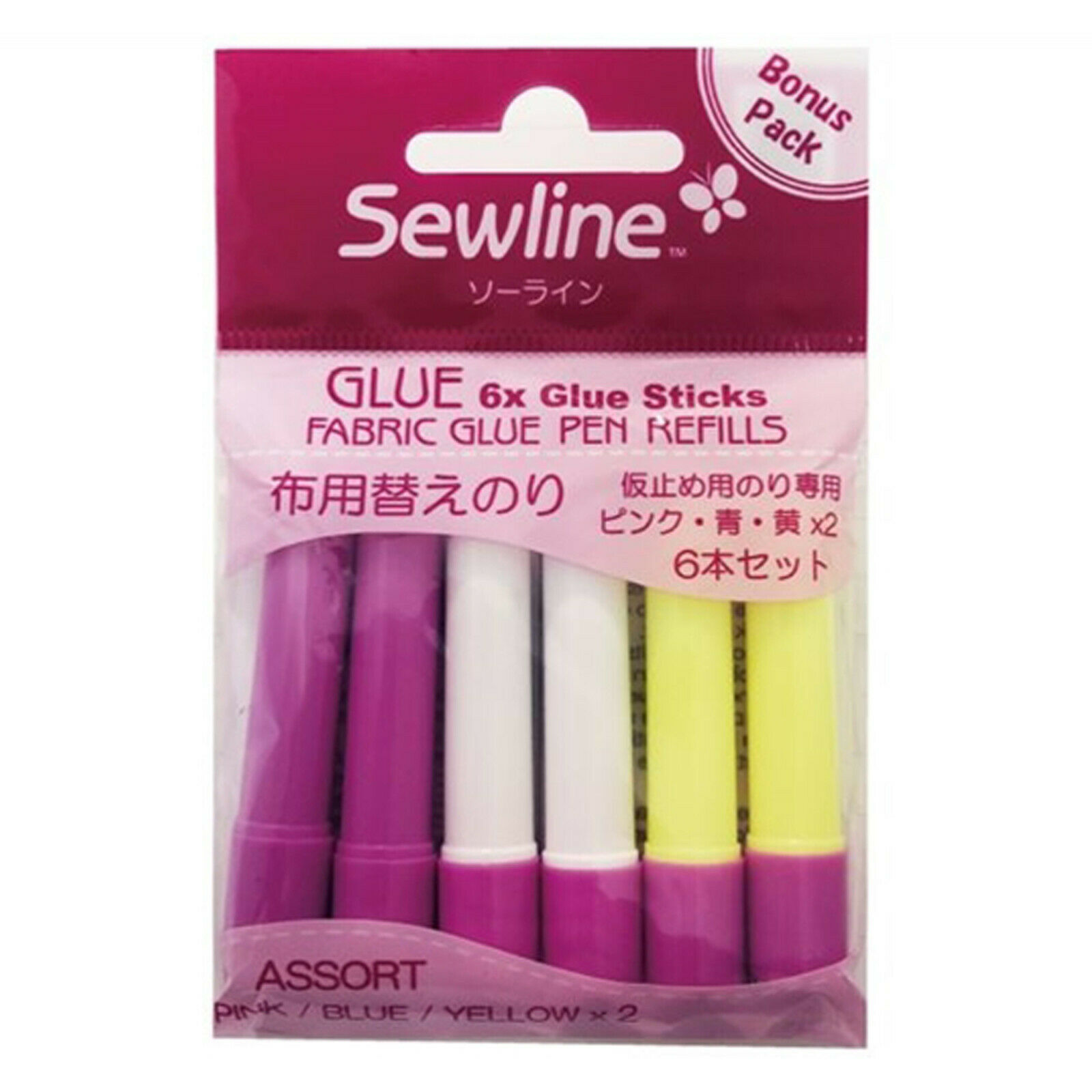 Sewline Glue Refill Bonus Pack Pink/Blue/Yellow 6 Glue Sticks