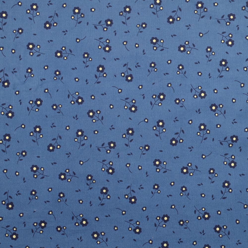 BABYCORD GLITTER SMALL FLOWERS - BLUE