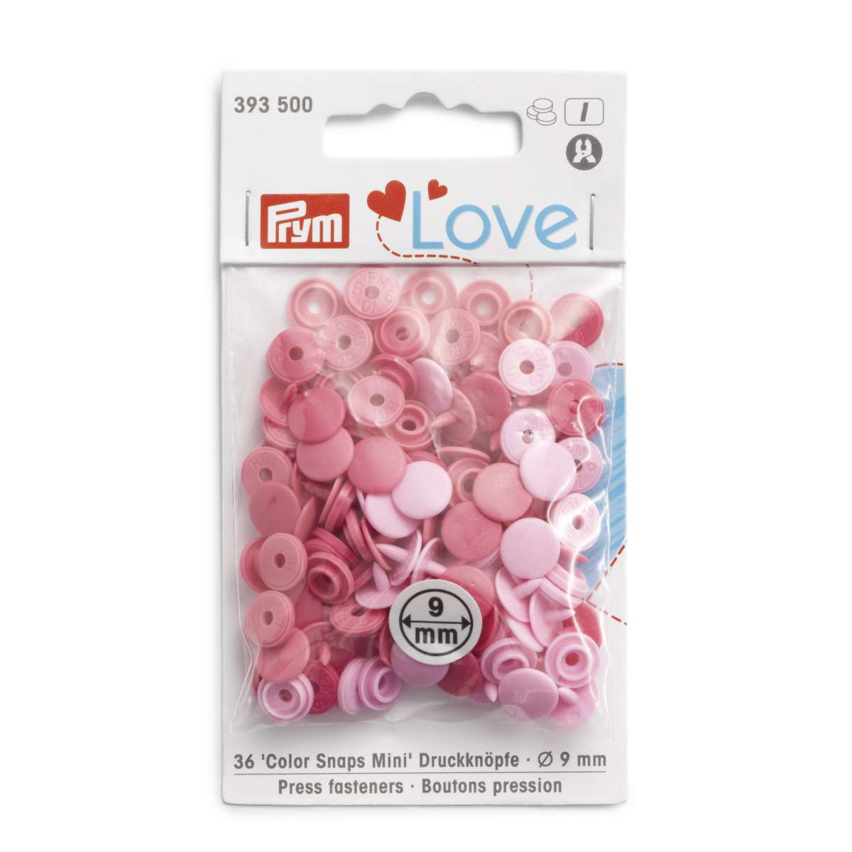 Prym Love Press fasteners Colour Snaps Mini, 9 mm, in shades of pink