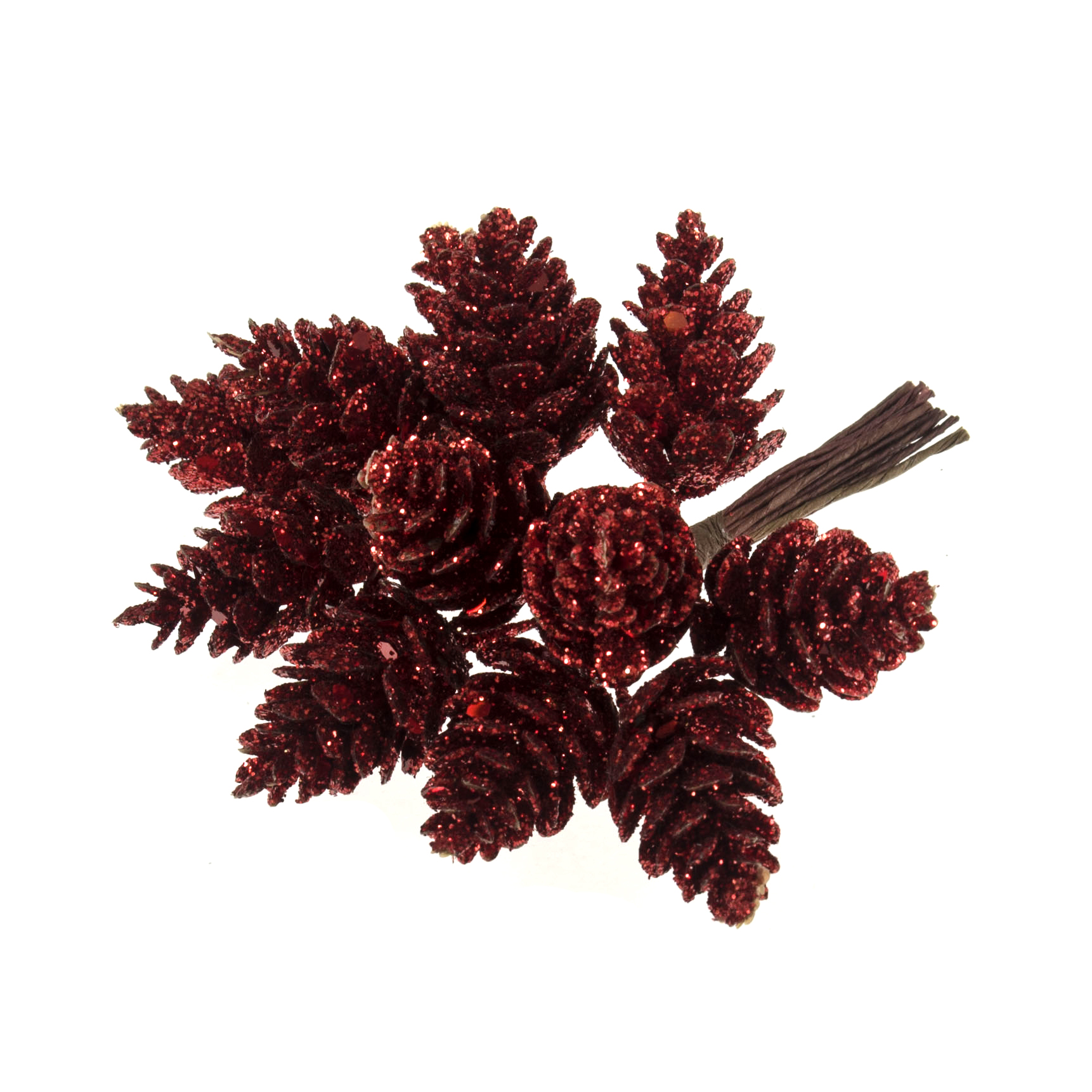Glitter Pinecones on Wire: 1 Bunch of 12: Red