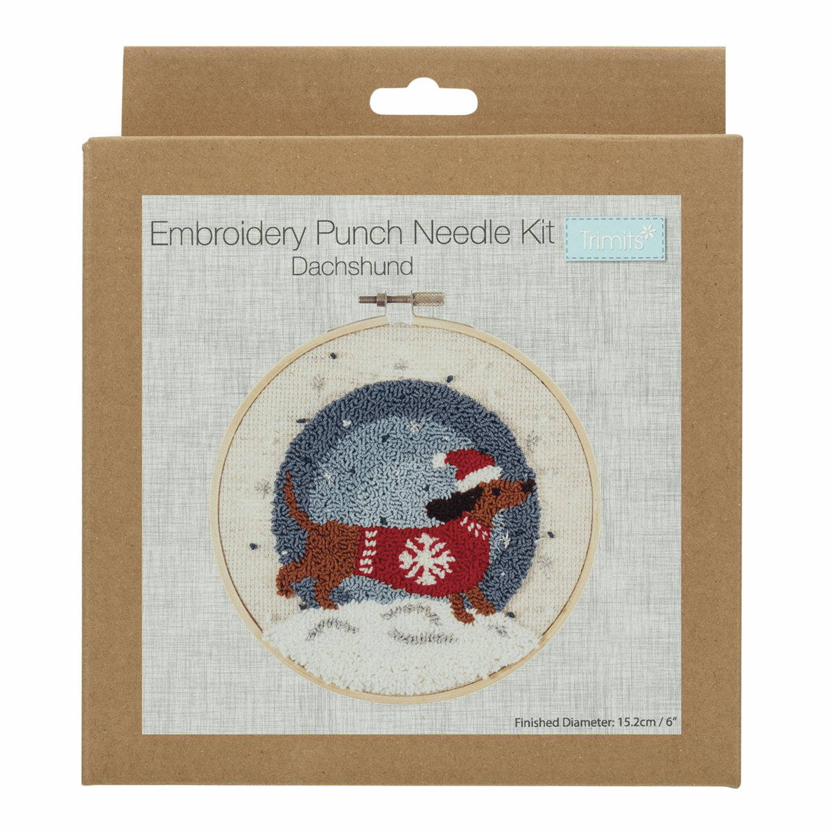  Punch Needle Kit: Floss and Hoop: Festive Dachshund
