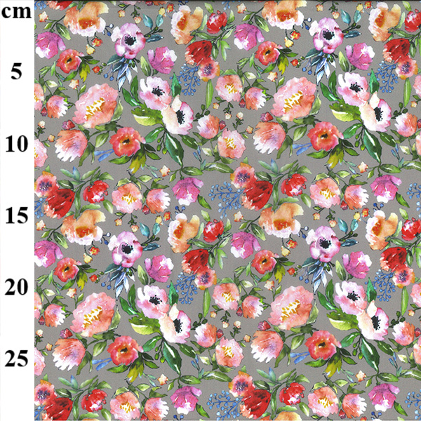 Cotton Lawn Digital Print-Flowers on Grey