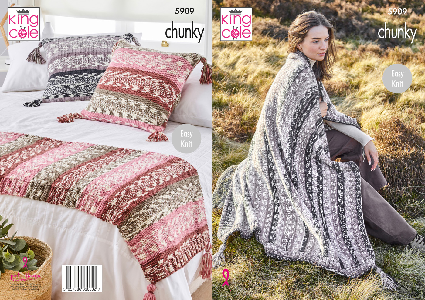 Blanket, Bed Runner & Cushion Cover: Knitted in King Cole Nordic Chunky 5909