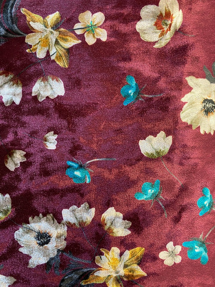 Velour Burgundy With Flowers