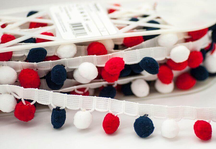 Red White and Blue Multi Large Pom Pom Trim