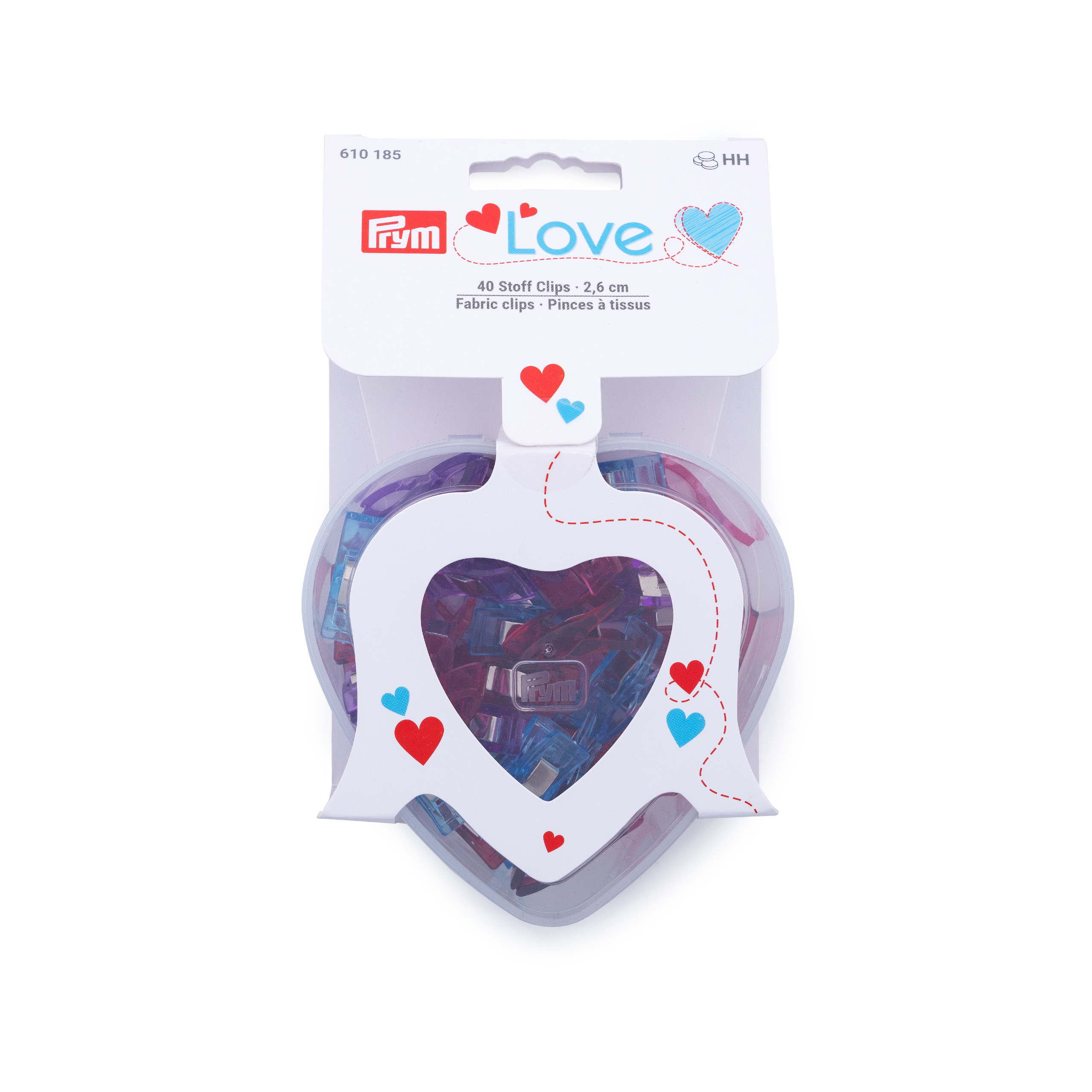  PRYM LOVE FABRIC CLIPS 2.6CM HEARTBOX