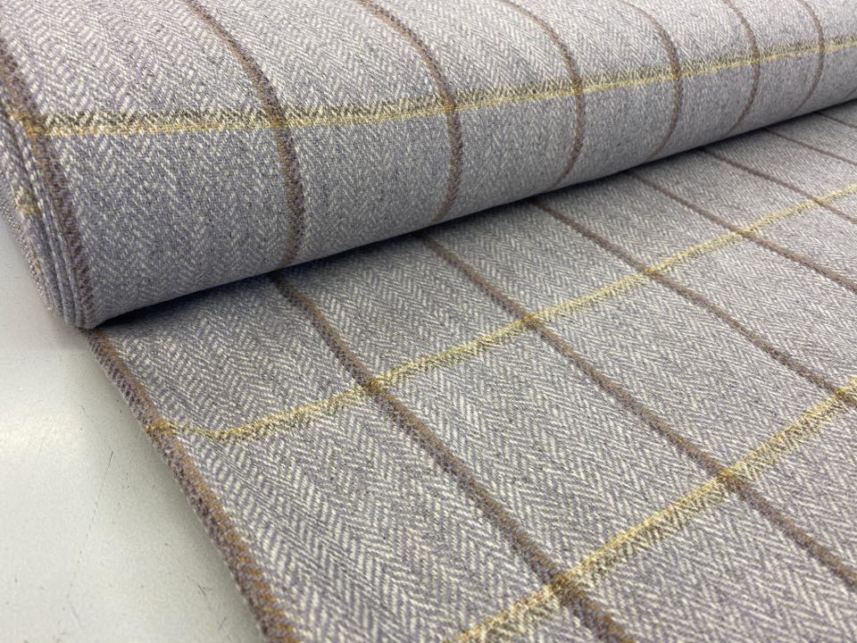 Grey Herringbone Wool With Yellow Stripe