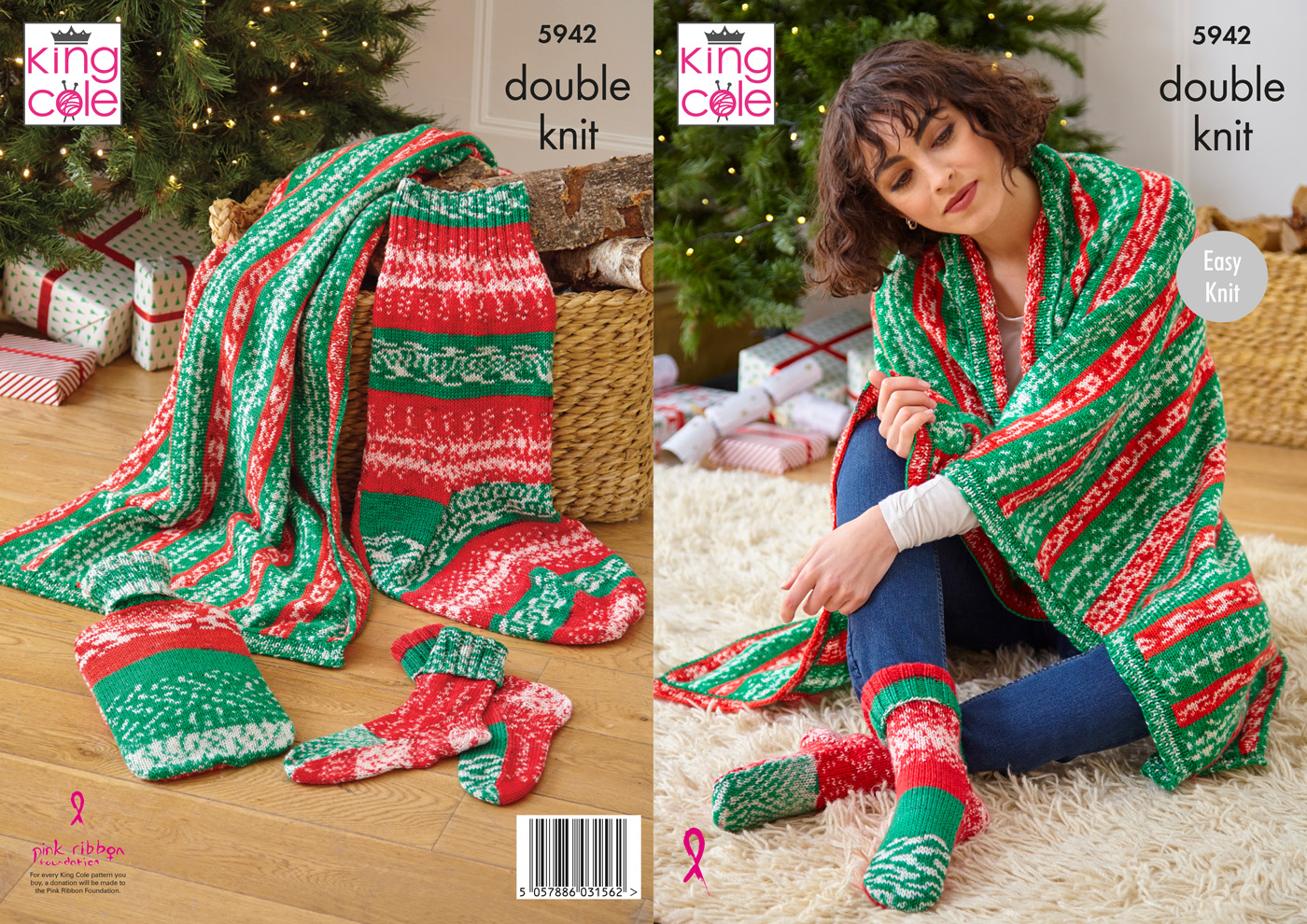 Blanket, Socks, Stocking and Hot Water Bottle Cover: Knitted in King Cole Fjord DK Festive 5942