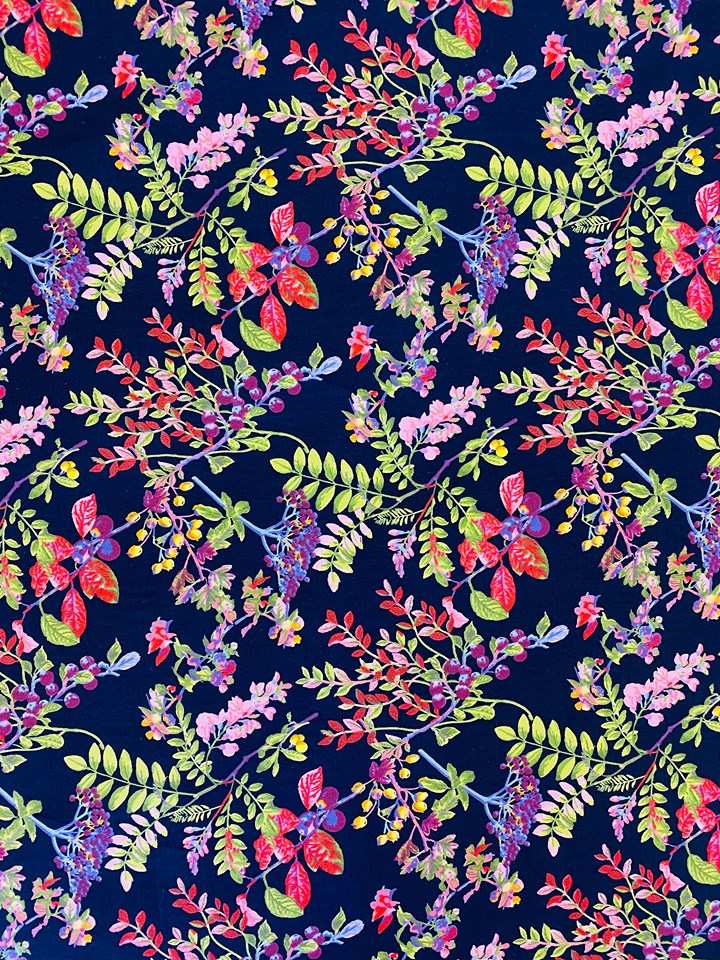 Rose & Hubble Cotton Poplin Leaves and Pretty Florals on Navy