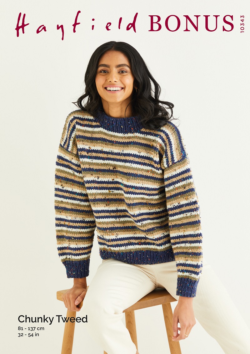 Striped Sweater In Hayfield Bonus Chunky Tweed Pattern 10343