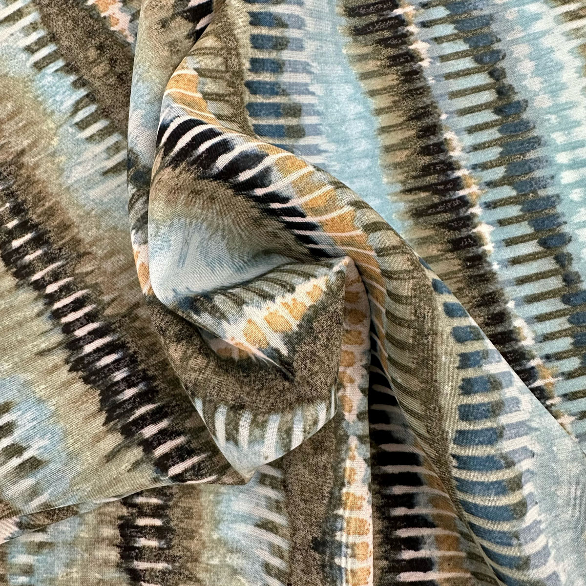 100% Polyester - Blue/Brown Abstract Print