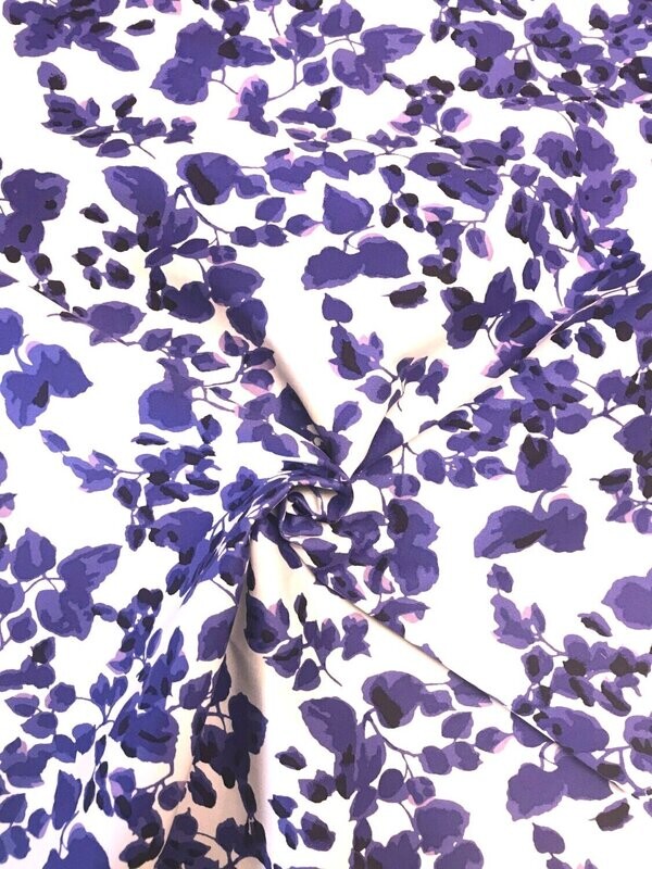 Cotton Sateen Stretch Jardin Purple Flowers on White 