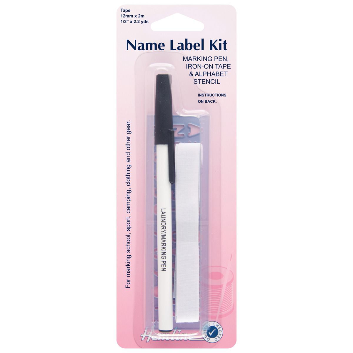 Name Label Kit: Iron on tape with Pen and Stencil