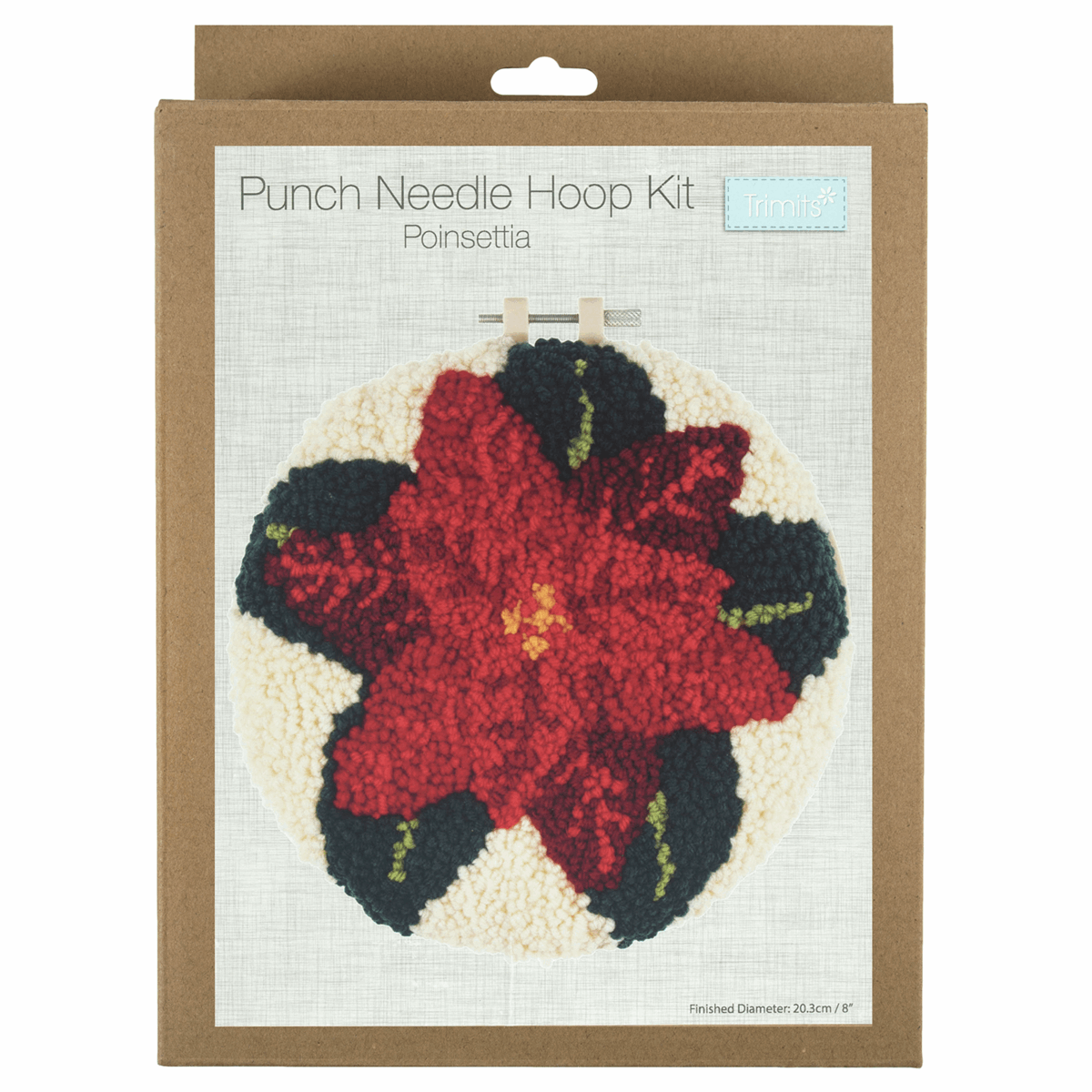 Punch Needle Kit: Yarn and Hoop: Poinsettia