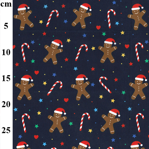 Polycotton Print Gingerbread Men and Candy Canes
