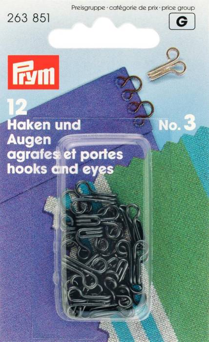 Prym Hooks and Eyes, Size 3 Large, Black Coloured