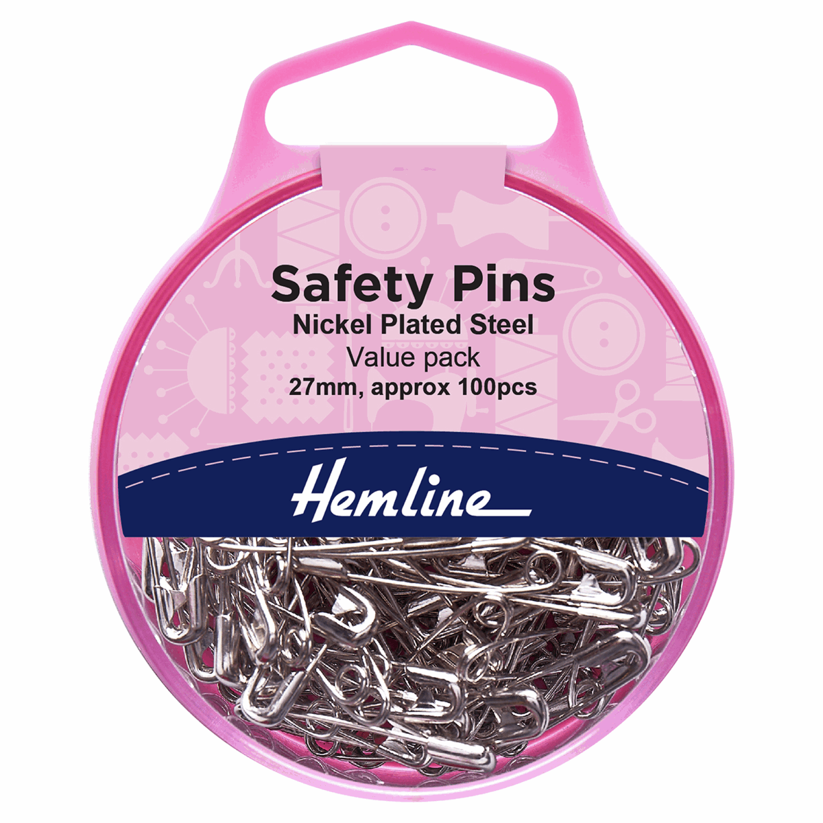 Hemline Safety Pins Nickle Value Pack 100 Pieces