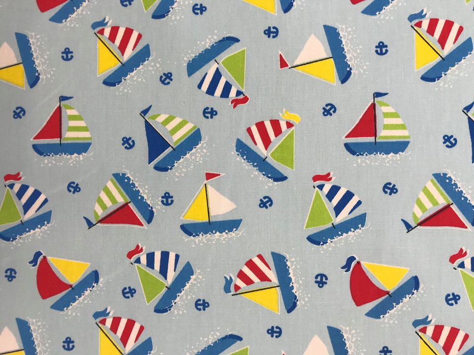 Rose & Hubble Cotton Poplin Sailing Boats On Blue