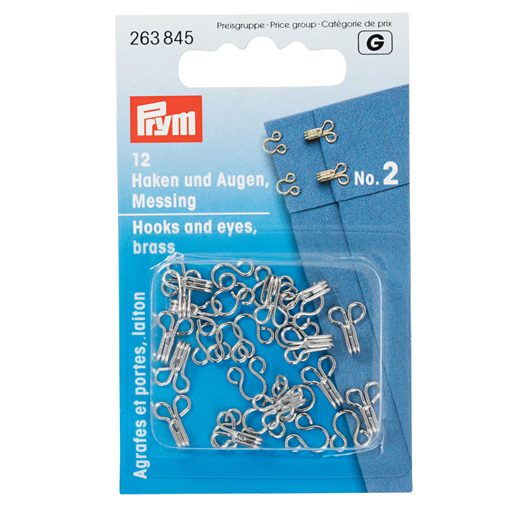 Prym Hooks and Eyes, Size 2 Medium, Silver Coloured