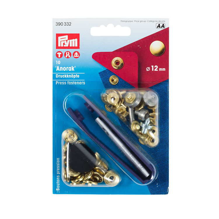 Prym Non-sew press fastener anorak, 12mm, gold-coloured