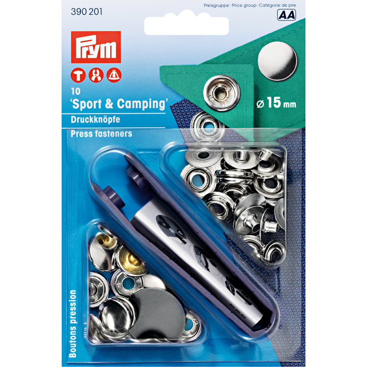 Prym Non-sew press fastener Sport & Camping, 15mm, silver-coloured