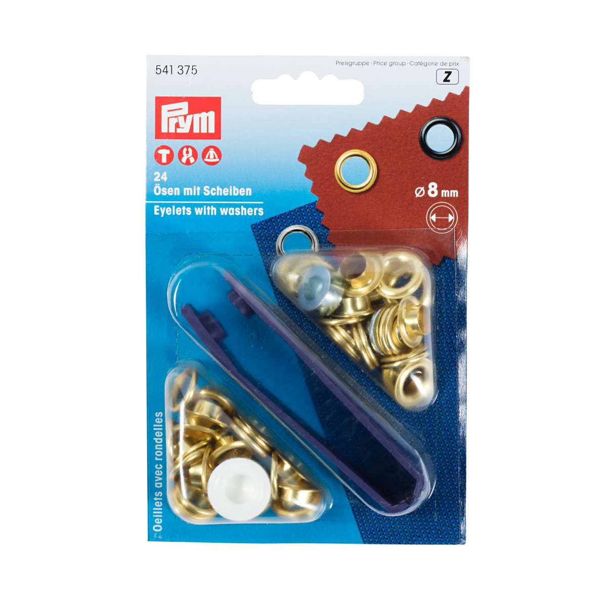 Prym Eyelets and washers, 8.0mm, gold-coloured