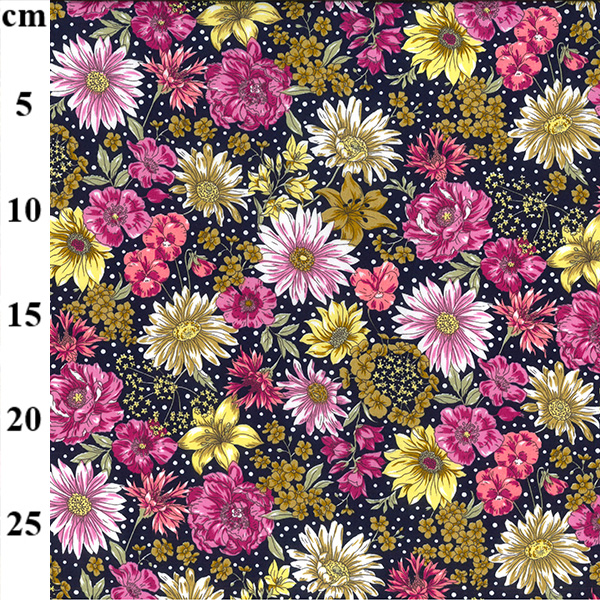 100% Cotton Poplin Flower Print - Navy