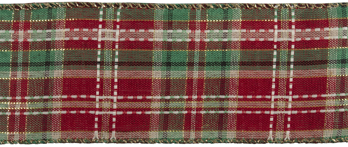 Premium Wire Edge Ribbon 63mm Festive Tartan