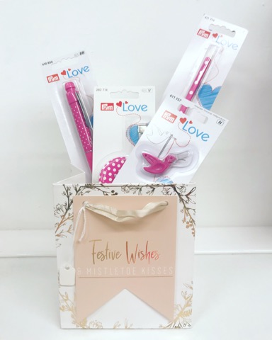 Prym Love Gift Bag - Marking Pencil, Birdie Needle Threader, Tape Measure and Cartridge Pencil