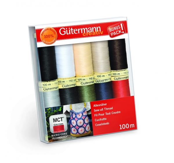 Gutermann Sew All Polyester Thread - 10 Reel Set - Basic Colours