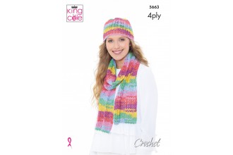 King Cole Summer 4Ply Scarf, Hat, Triangular Wrap 5663 Pattern 