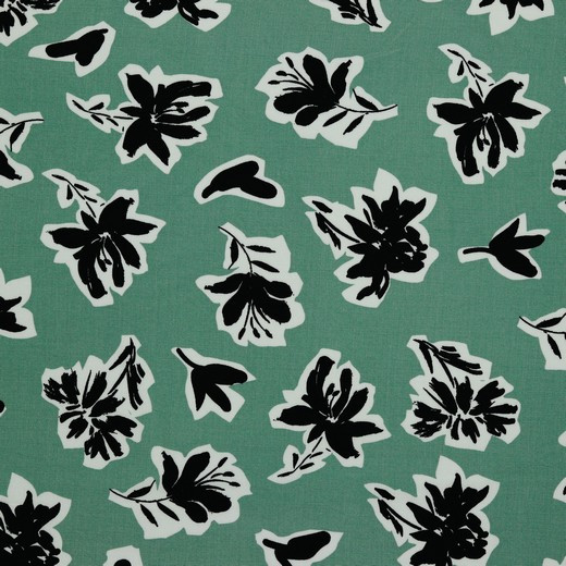 VISCOSE RADIANCE GREEN WITH BLACK FLOWER