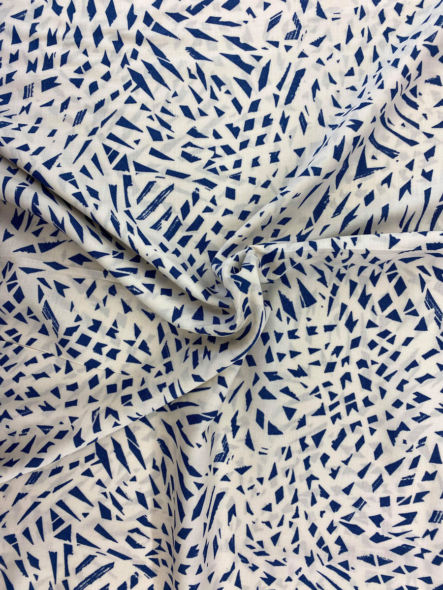 Cream With Blue Pattern Tencel Lawn Print