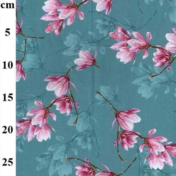 Cotton Lawn Digital Prints Pink Flowers On Teal