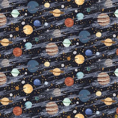 Galaxies Tossed Planets Navy by Figo Fabrics 90575-49
