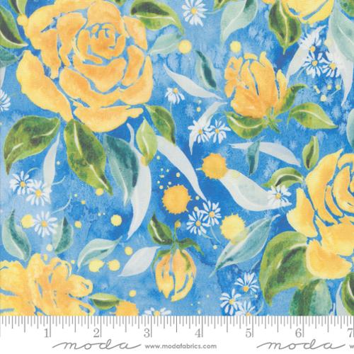 MODA Sunshine & Blue- Rose Upon Rows Florals Watercolor
