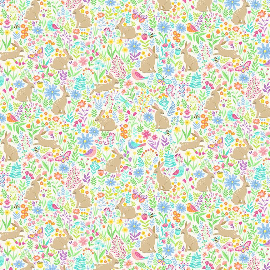 Hello Spring by Makower-Bunny Meadow Cream