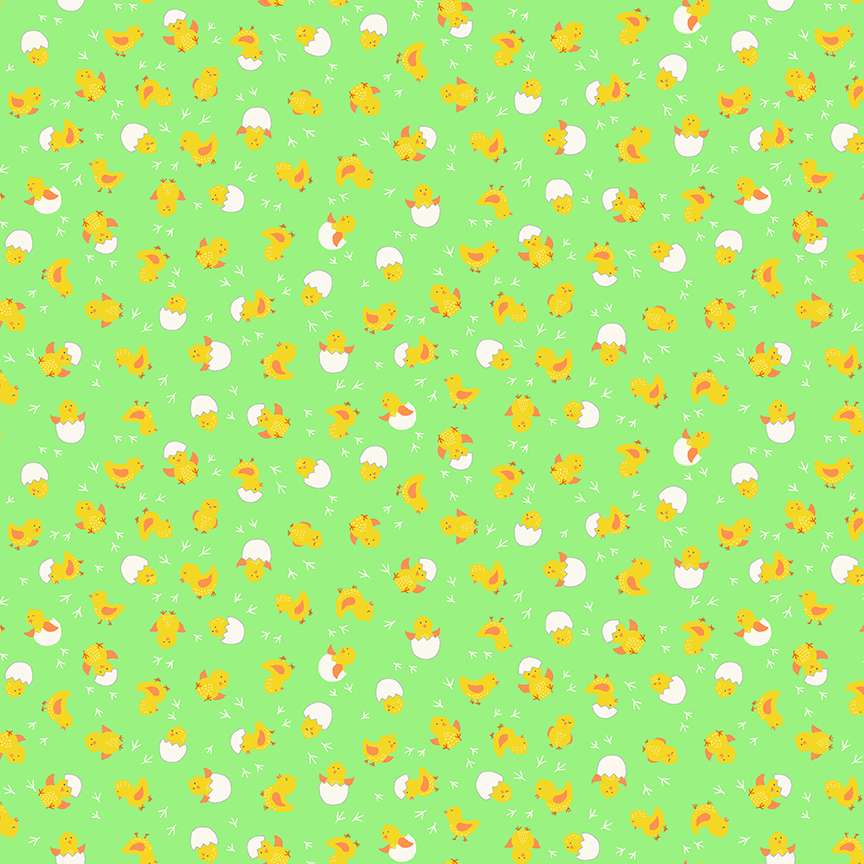 Hello Spring by Makower-Cheerful Chicks Green