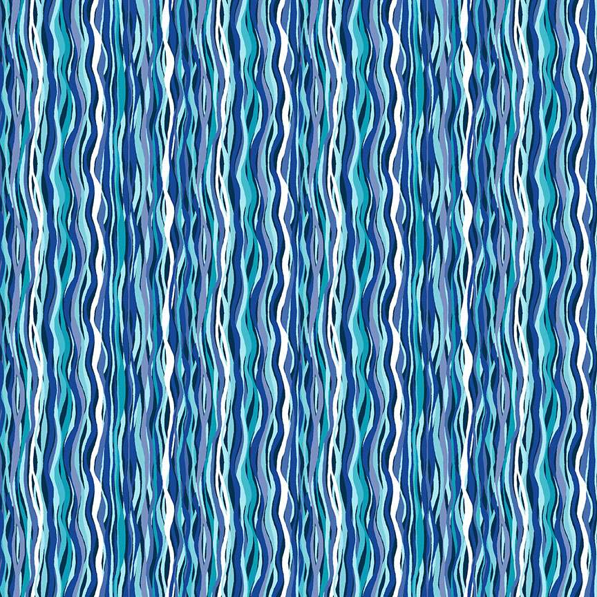 Deep Blue Sea by Makower - Wave Stripe Light Blue