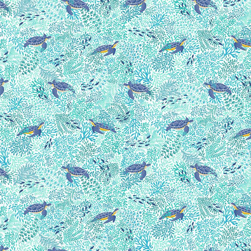 Deep Blue Sea by Makower-Turtles White