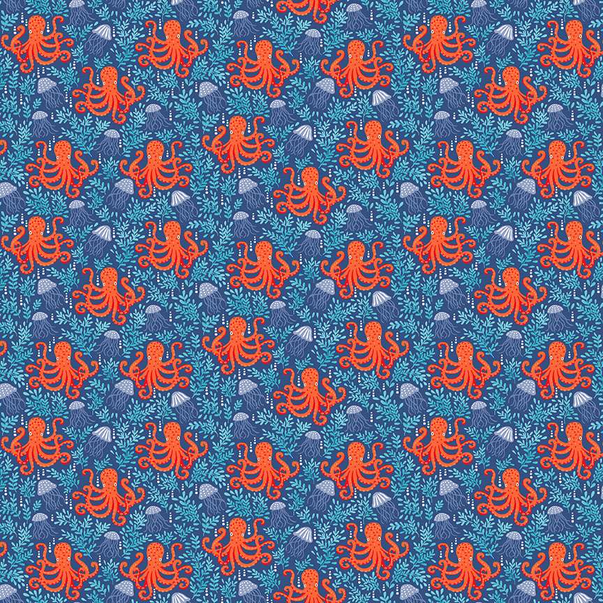 Deep Blue Sea by Makower-Octopus Dark Blue