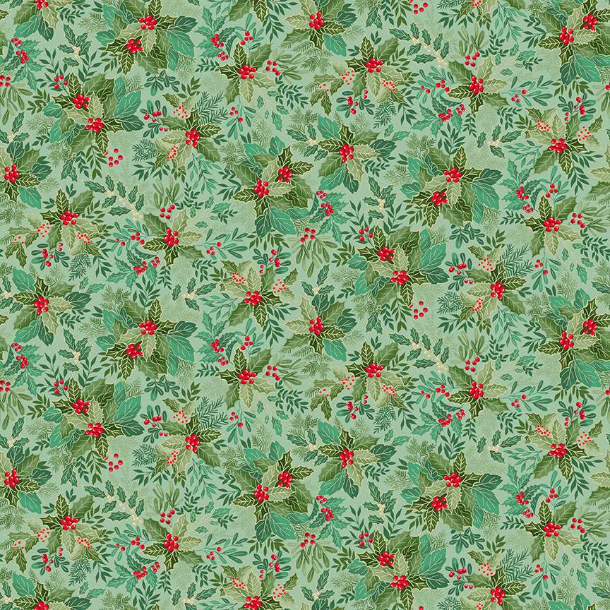 Good Tidings by Makower-Holly Bush Mid Green