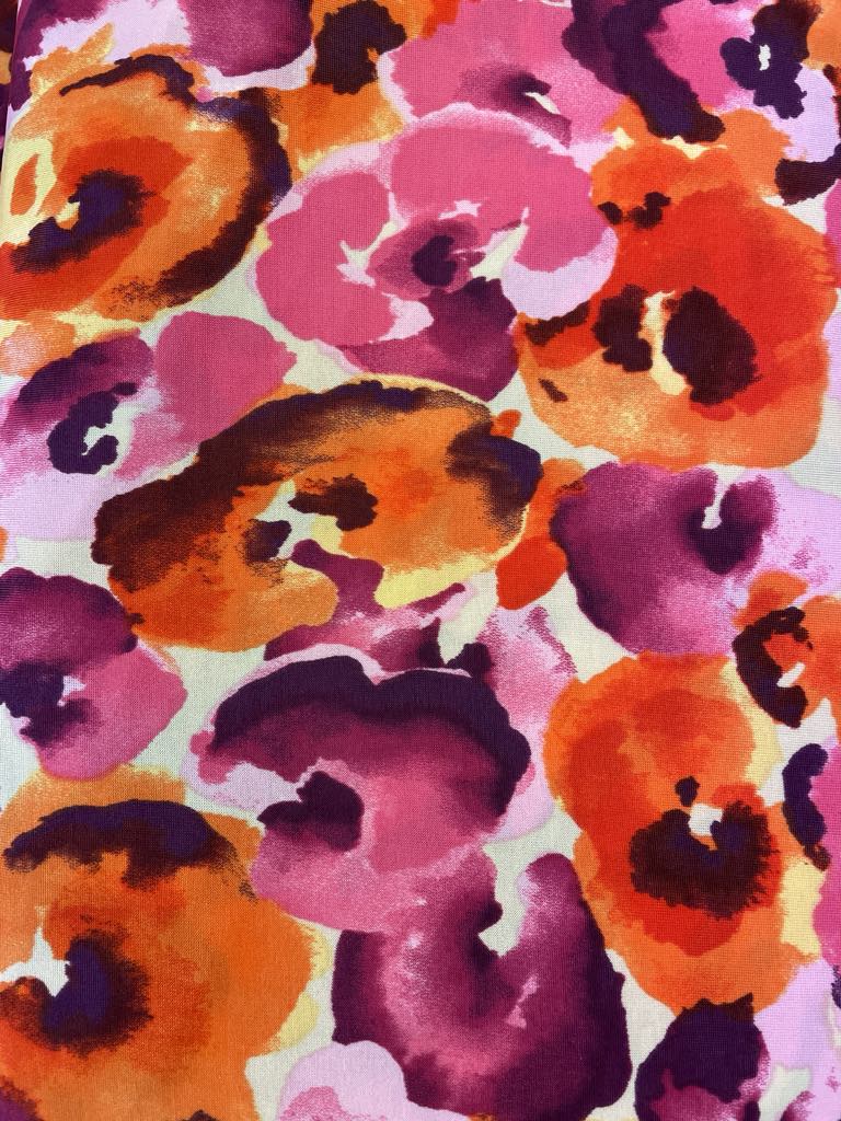 Viscose and Elastane-Bright Pink and Orange Flowers