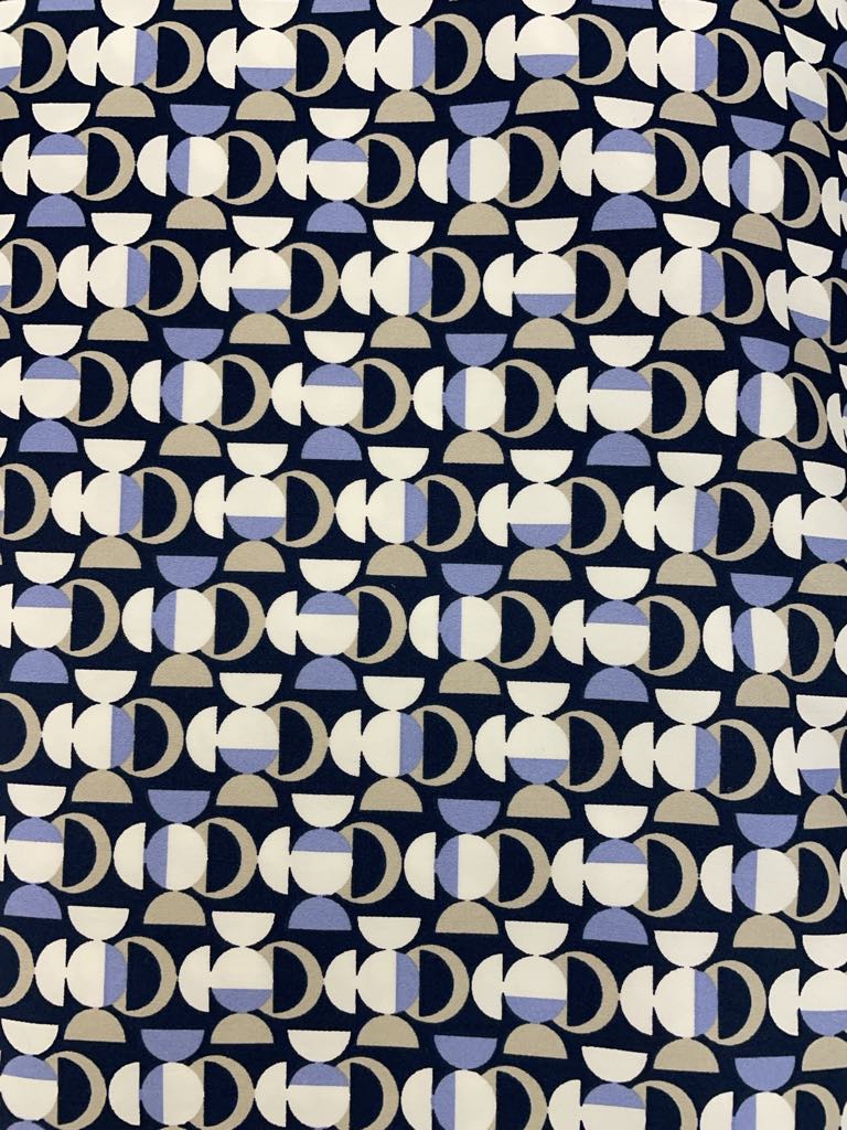 Cotton and Polyester with Elastane- Sateen Stretch- Geometric Design on Blue