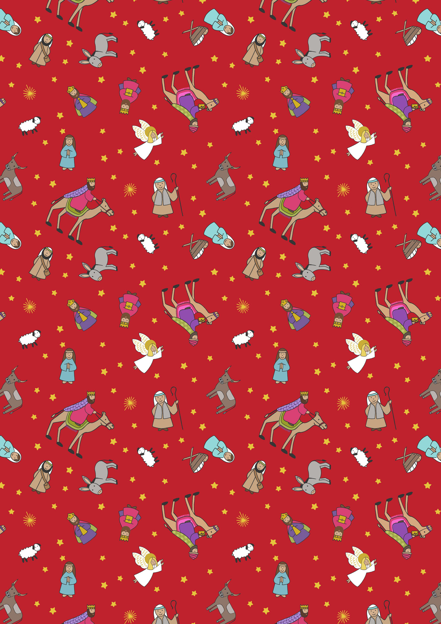 Away In A Manger Christmas-Nativity Characters-Red