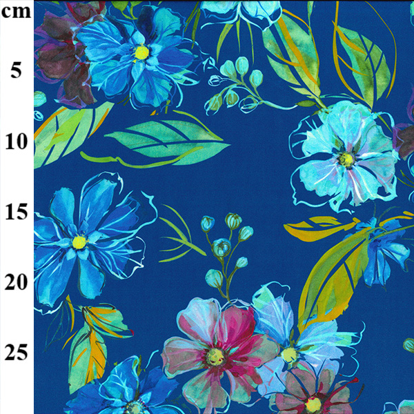 Viscose Digital Print-Flowers on Blue
