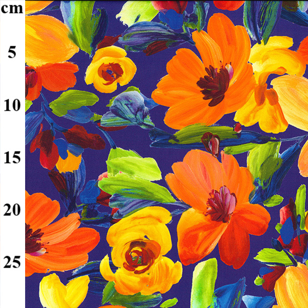 Viscose Digital Print-Bright Flowers on Blue