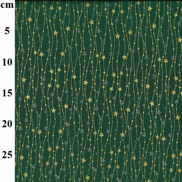 100% Cotton Christmas - Metallic Print with Glitter-Green