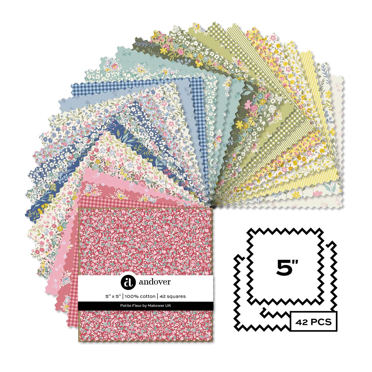Makower Petite Fleur 5 inch Squares Pack